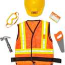 Melissa & Doug Construction Worker Role Play Costume Dress-Up Set (6 pcs) Pretend Construction Worker Outfit, Toddlers Ages 3+