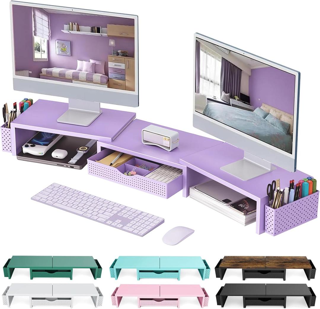 gianotter Dual Monitor Stand Riser, Desk Organizer With Drawer and 2 Pen Holders, Desk Organizers and Accessories, Purple Office Decor (Purple) gianotter Dual Monitor Stand Riser, Desk Organizer With Drawer and 2 Pen Holders, Desk Organizers and Accessories, Purple Office Decor (Purple)