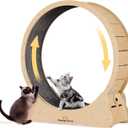 Homegroove Cat Exercise Wheel for Indoor Cats, 46" Large XL Cat Running Treadmill Wheel with Carpeted Runway for Kittys Longer Life, Natural Wood Color(XL)