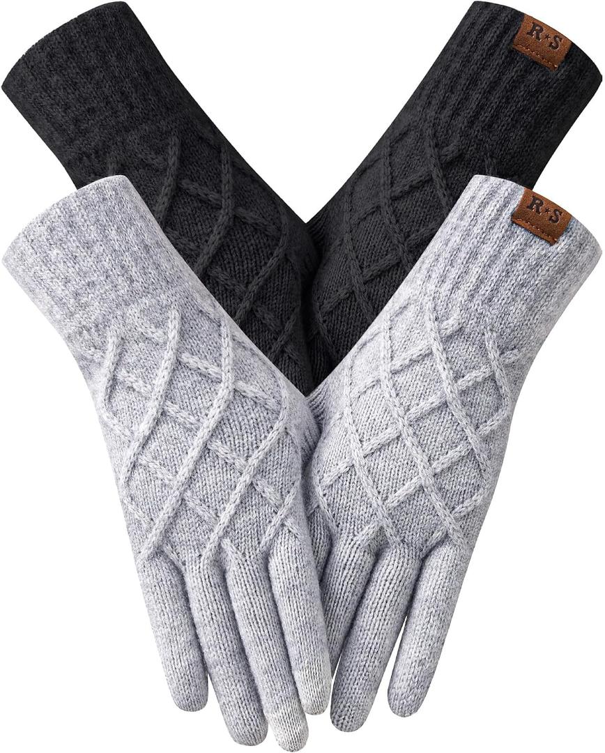 REACH STAR 2 Pairs Winter gloves for women Touch screen Elastic Thermal knit Lining Warm Gloves for Cold weather (Black)