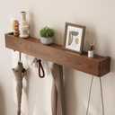 CycleCrew Solid Wood Wall Mounted Coat Rack with Shelf Hooks - Modern Floating Shelves with 8 Hidden Hooks, Heavy Duty Entryway Coat Key Holder Hanger for Hallway Bathroom Bedroom Home Decor