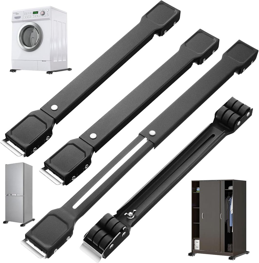 4 Pack Appliance Rollers for Washer and Dryer Heavy Duty Appliance Sliders for Kitchen Appliances Max 28 Inch Extendable Furniture Mover for Washing Machines Dryers Refrigerators(Black)