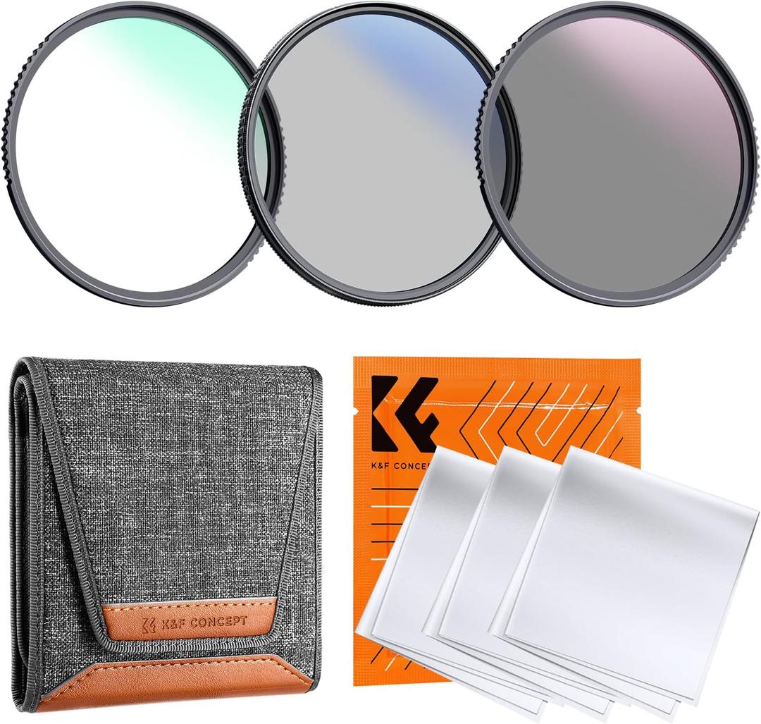 K&F Concept 58mm UV/CPL/ND Lens Filter Kit (3 Pieces)-18 Multi-Layer Coatings, UV Filter + Polarizer Filter + Neutral Density Filter (ND4) + Cleaning Cloth+ Filter Pouch for Camera Lens (K-Series)