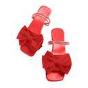 GORGLITTER Women's Bow Flat Sandals Dressy Rhinestone Slides Comfort Sandals Cute Slip On Shoes Red 9