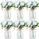 Zeyune 6 Sets Mason Jar Table Centerpiece with Artificial Peony Baby's Breath Flower Centerpieces Faux Flowers with Rope for Wedding Reception Engagement Bridal Shower Rustic Table Decor(Blue)