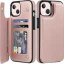 Bizzib iPhone 13/14 Case, Leather Wallet with Card Holder, Flip Cover, Kickstand, Heavy Duty Protective Case, Rose Gold