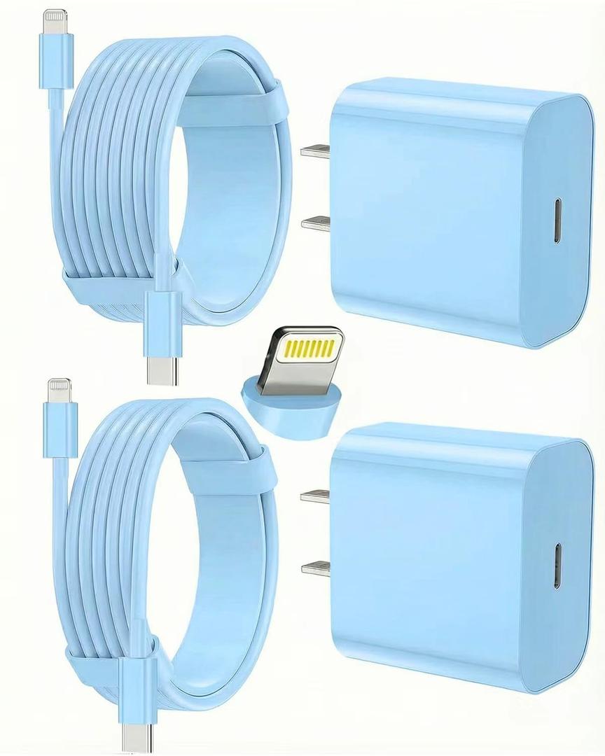 FEEL2NICE iPhone Charger Fast Charging 2 Pack Type C Wall Charger Block with 2 Pack [6FT&10FT] Long USB C to Lightning Cable for iPhone 14/13/12/12 Pro Max/11/Xs Max/XR/X,AirPods Pro,Blue