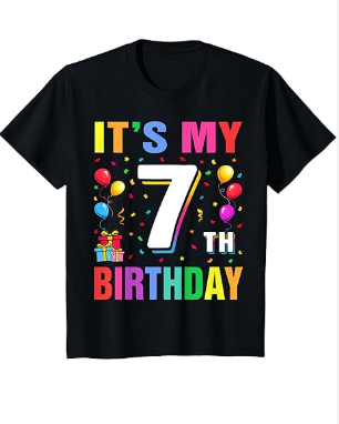 Youth 7th Birthday Gifts Boy Girl 7 Years Old It's My 7th Birthday T-Shirt
 (Small, Black)