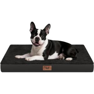 Plush Orthopedic Dog Bed for Medium Dogs & Puppies, Waterproof Dog Beds 29x18 Inch with Removable Washable Cover, Egg Crate Foam Flat Pet Mat, Black