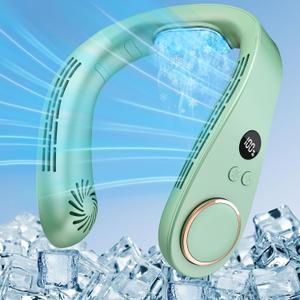 Personal Neck Air Conditioner-Cooling Neck Fan with Ac Unit Wearable Metal Plate Device, Personal Fans for your Neck, Silent Bladeless Headphone Fan, Menopause Fan Hot Flash for Women Adult Light Green