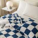 Ultra-Soft Buffalo Checkerboard Grid Fluffy Microfiber Knitted Throw Blanket Super Cozy Lightweight Checkered Bed Blanket for Sofa Couch Bed Navy 51"X63"