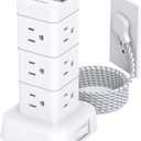 Surge Protector Power Strip Tower, 12 Outlets 4 USB (2 USB C) Desktop Charging Station for Multiple Devices, 6Ft Flat Plug Extension Cord with Multiple Outlets, Home Office College Dorm Essentials (White)