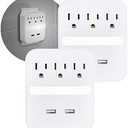 GE Pro 2-USB Port 3-Outlet Extender with Night Light, 2 Pack, Surge Protector, Charging Station, Dusk to Dawn Sensor, Automatic Shutdown, 440 Joules, 2.4 AMP/12 Watt, UL Listed, White, 50049