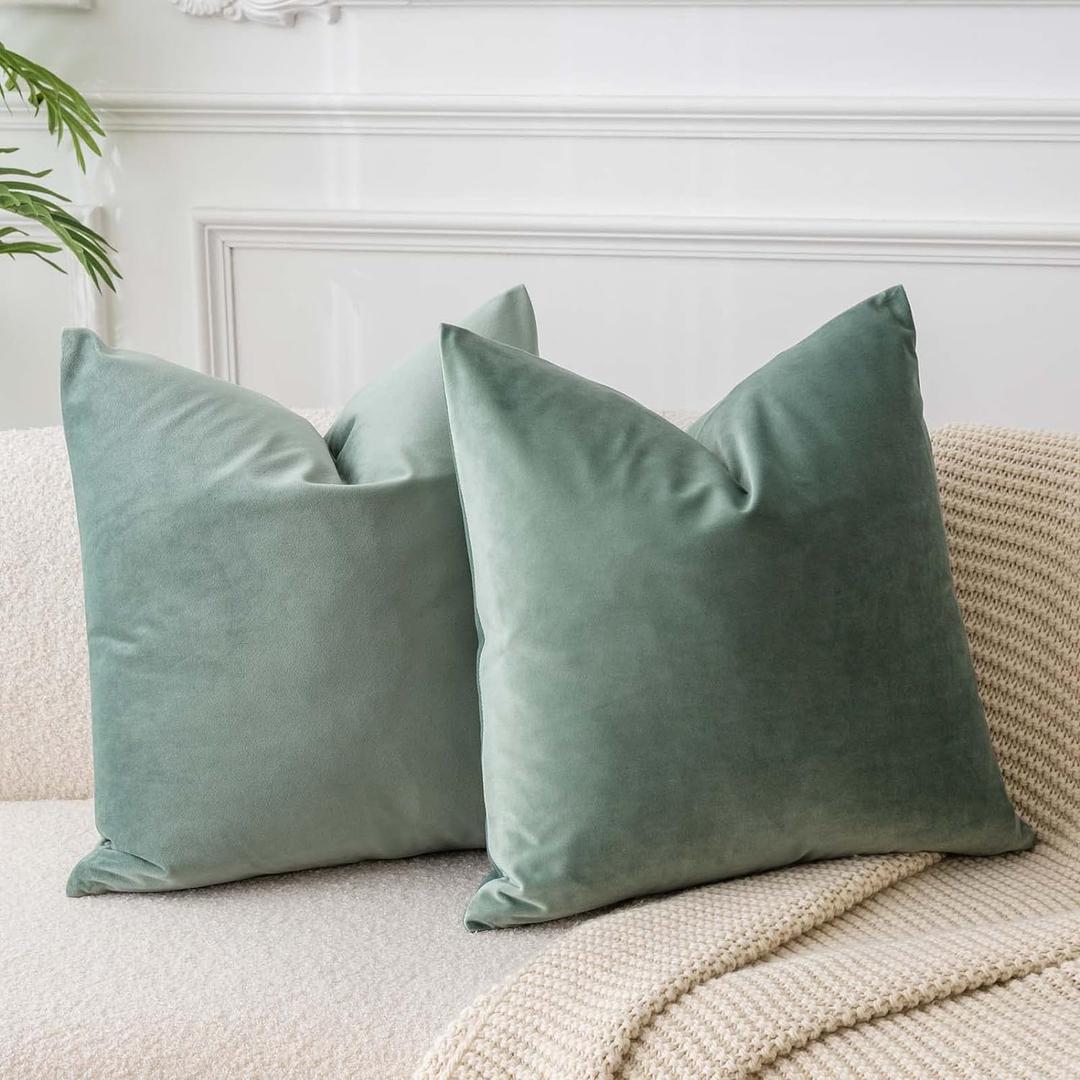 JUSPURBET Sage Velvet Throw Pillow Covers 16x16 inch Set of 2 for Living Room Couch Sofa Bedroom Decorative Square Solid Soft Cushion Cases with Invisible Zipper JUSPURBET Sage Velvet Throw Pillow Covers 16x16 inch Set of 2 for Living Room Couch Sofa Bedroom Decorative Square Solid Soft Cushion Cases with Invisible Zipper