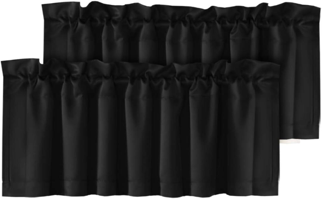 H.VERSAILTEX Blackout Valances for Window, Black Kitchen Valances Curtains for Living Room/Bedroom/Bathroom Short Window Privacy Decorative Rod Pocket 2 Packs, 52" W x 18" L, Black