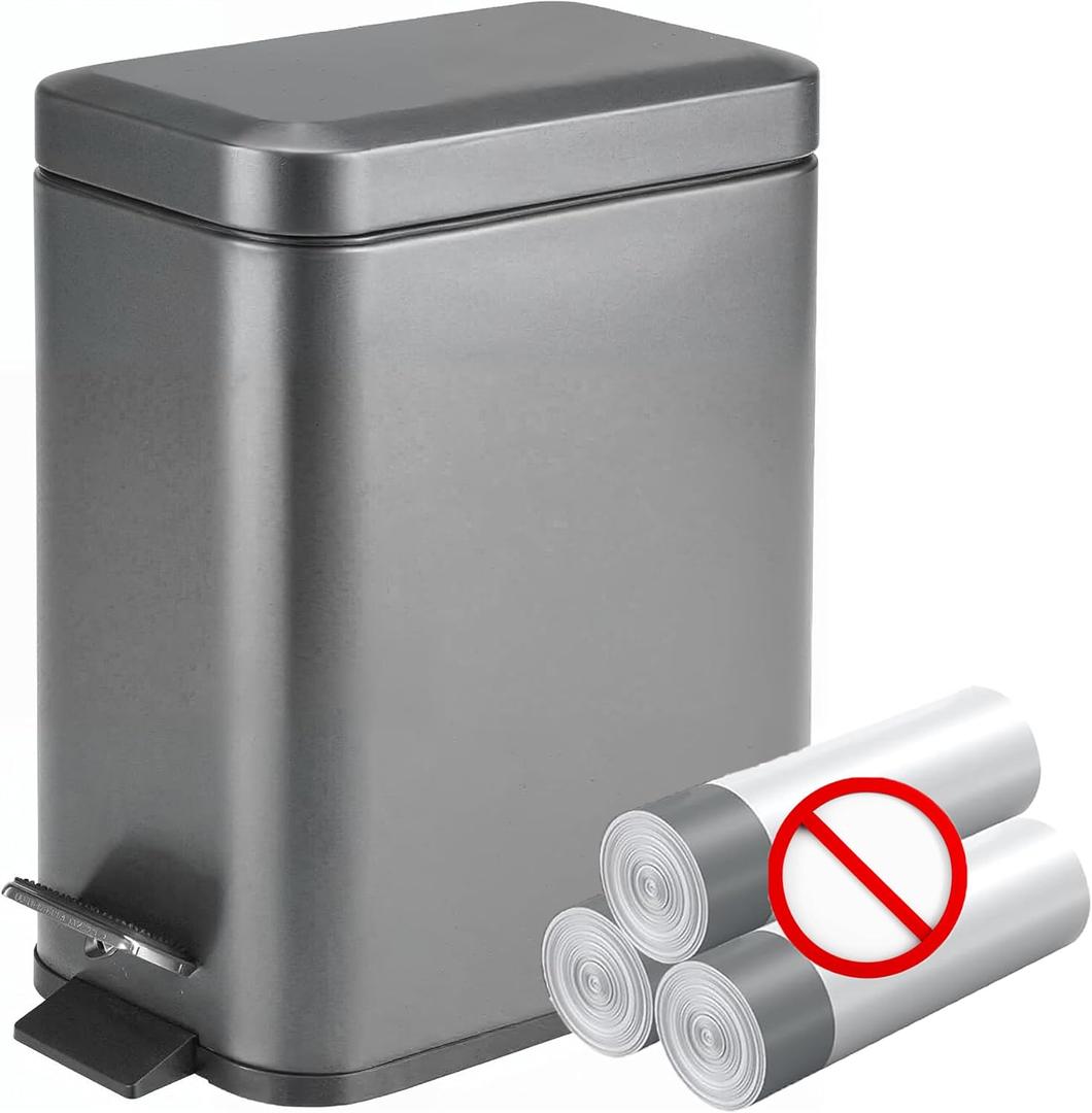 Homie Soft Close, Slim Trash Can 1.6 Gallon with Anti - Bag Slip Liner and Lid, Use as Mini Garbage Basket, Slim Dust Bin, or Decor in Bathroom, Restroom, Kitchen, or Bedroom (Graphite Gray)