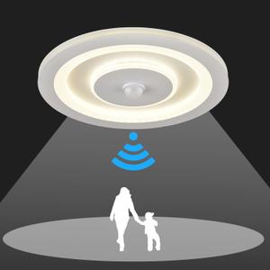 DANSEER Modern LED Indoor Semi-Flush Mount Ceiling Light Fixture with Motion Sensor, 4000K 18W, White Finish, White Frosted Shade for Hallway Laundry Stairs (Type B)