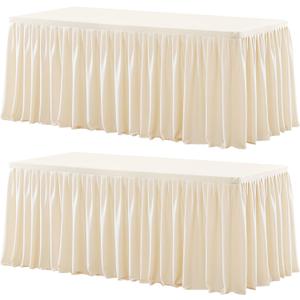 Wish Care 2 Pack Light Champagne Rectangle Table Clothes for 6 Foot Tables, Polyester Fitted Tablecloths 6t Stretch Table Cover for Wedding, Birthday, Parties, Trade Show, Craft Show