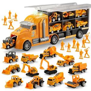 25 in 1 Construction Trucks Vehicle Toys for Toddlers Kids, Toy Construction Truck for Toddlers with Sounds and Lights, Die-cast Car Toys for 3 4 5 6 7 Year Old Toddlers Kids Boys Girls Birthday Gift