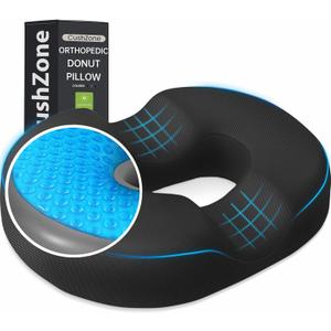 Donut Pillow Seat Cushion - Cooling Gel Donut Chair Cushions, Memory Foam Seat Cushion for Office & Home, Car Seat Cushion and Butt Pillow, Hemorrhoids Pillow and Tailbone Pain Relief, Black (XX-Large)