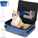 Petskd Portable Cat Travel Litter Box with Lid and 10 pcs Disposable Liner Bags, Leak-Proof and Collapsible, Cat Travel Essentials for Car, Hotel, Airplane and Other Outdoor Use(Blue) (Small)