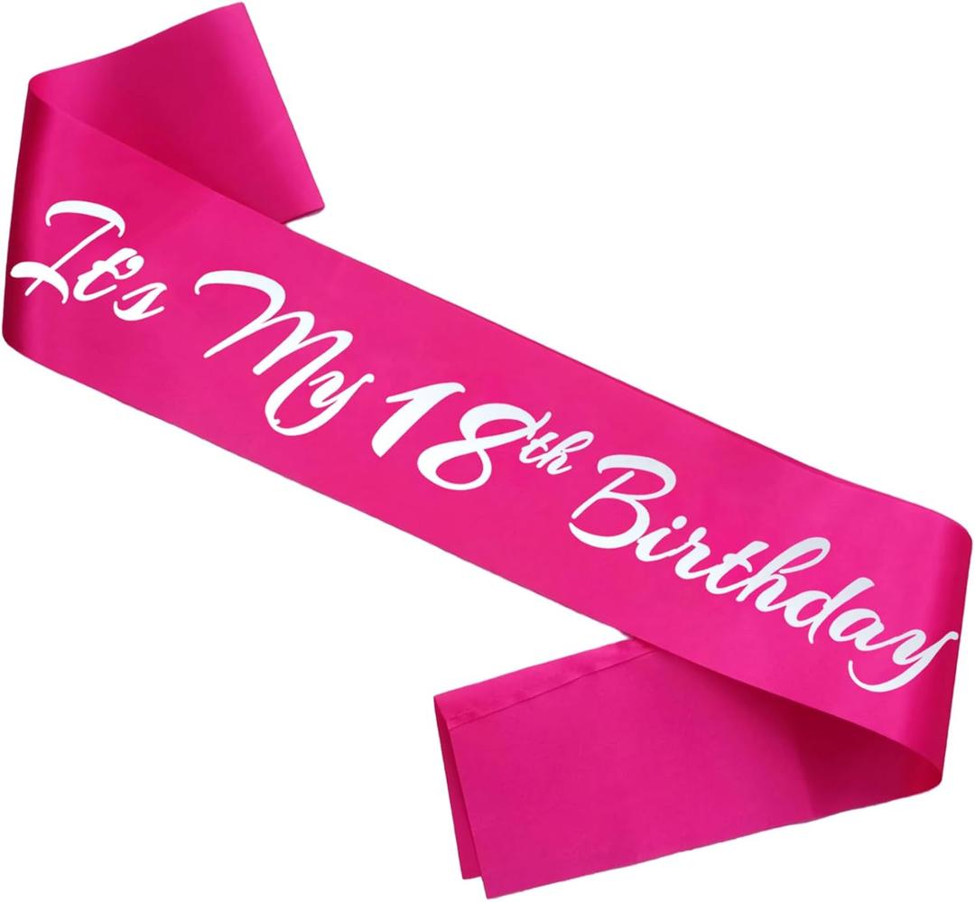 It's My 18th Birthday Sash, Hot Pink Birthday Sash for 18th Bday Party Supplies, Gifts for Girls Bday Party Favors