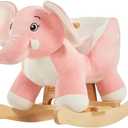 FUNLIO Elephant Baby Rocking Horse for Toddlers 6 Months to 3 Years, Cute & Graceful Pink Elephant Rocker for Baby Girl, Stuffed Plush Ride-on Rocking Animal, Easy to Assemble, CPC & CE Certified