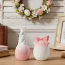 DN DECONATION Easter Decorations Bunny and Egg Figurines Set, Pink to White Gradient Easter Spring Home Decor, Ceramic Rabbit Egg Sculpture for Farmhouse Tabletop Centerpiece Wedding Gifts 2PCS