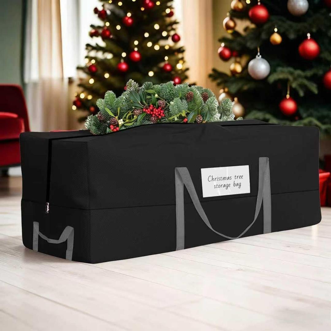 Christmas Tree Storage Bag, Fits Up 8 Ft Tall Artificial Trees, Heavy-Duty 600D Oxford Tree Bag with Reinforced Handles Zipper Clear Pocket, Storage Bags for Moving Items, Clothing, Outdoor, Bedding (BLACK)
