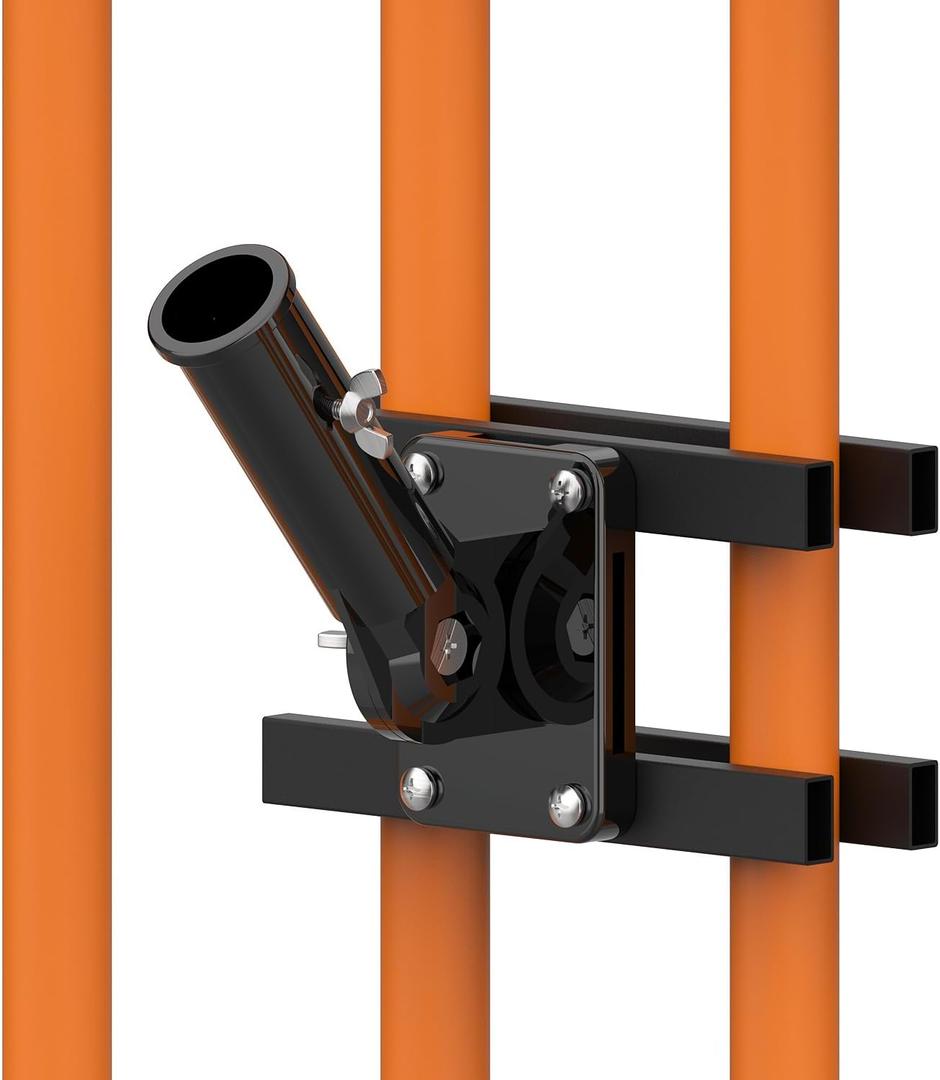 Heavy Duty Flagpole Mount Bracket for Balcony Railing,Flag Pole Mount Adjustable for Porch & Fence Rail,Flagpole Mount for both round and square railing,Strong and Rust Free,for 1 inch flagpoleblack