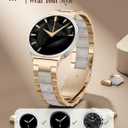Wearlizer Stainless Steel Bands Compatible with Samsung Galaxy Watch 8 Band 40mm 44mm/Watch 8 Classic 46mm for Women Men, No Gap One-Click Dressy Metal Fashion Rose Gold Bracelet with Resin Inlay
