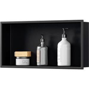 VHH 24" x 12" No Tile Needed Shower Niche,Black Stainless Steel 1-Tier Recessed Wall Niche for Bathroom Shower Wall, 23"x11"x3.95"