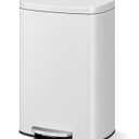 Garvee 13 gal / 50 L Metal Kitchen Trash Can with Lid, Large Rustproof Garbage Can for Kitchen, Step-on Trash Bin with Inner Bucket, Rear Handle, Soft Close Lid, White