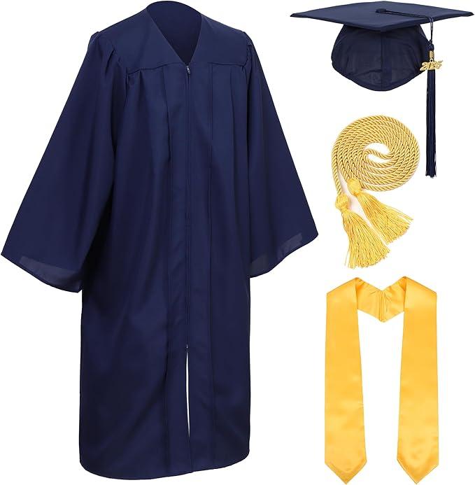 Unisex Adult Matte Graduation Cap and Gown Set with Honor Cord Gold Stoles for College School Bachelor Graduates Size 51