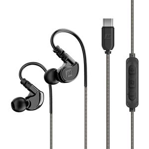 MEE audio M6 Sport USB-C Wired Earbuds with Memory Wire Earhooks, Headset with Mic & 3-Button Remote for iPhone 15, iPad, Other USB Type C Devices; in Ear Headphones for Running/Gym/Workouts, Black