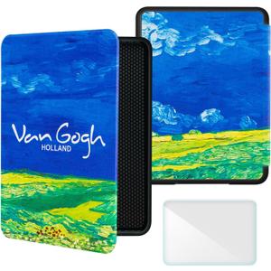 Smart Case Compatible with 7" Kindle Paperwhite 12th Generation (2024) and Kindle Colorsoft Signature Edition - Premium PU Leather Cover with Auto Sleep/Wake, Green Wheat Field