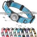 Upgrade Airtag Dog Collar,with IPX8 Waterproof AirTag Holder | Reflective Ultra-Durable | Soft Padded | Lock Buckle | Heavy Duty | Fit  Dogs Blue 1 L(17"23")