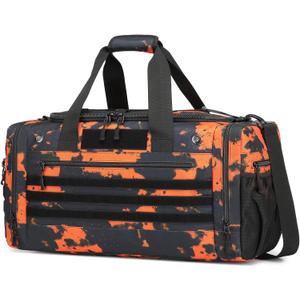 45L Gym Bag for Men & Women, Tactical Military Duffle Bag for Travel Weekender Gym Workout Deployment, Large Sports Bag for Hockey Football Baseball Soccer Basketball & Team training (Black&Orange Graffiti)