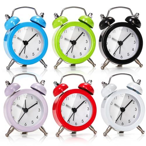Noamus 4Pcs Mini Twin Bell Alarm Clock, 2 Inch Loud Alarm, Small Cute Analog Alarm Clock, Vintage Travel Clock with Stereoscopic Dial for Bedroom Decor, Heavy Sleepers, White, Red, Green And Black Colors 