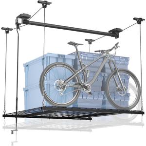 GADFISH Garage Ceiling Lift Storage Rack, Easy Lifting 85" Height Overhead Garage Storage Rack for Space Saving with Safety Lock, Suitable for 16"/24" Ceiling, 350LBS Capacity