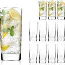 OUWO Highball Glasses Set of 12, 13oz Tall Drinking Glasses, Water Glass for Kitchen, Tom Collins Glasses, Mojito Glass Cups, Cocktail Glasses for Bar Glassware