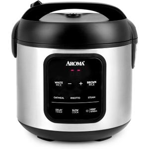 AROMA Digital Rice Cooker, 4-Cup (Uncooked) / 8-Cup (Cooked), Steamer, Multicooker, Slow Cooker, Oatmeal Cooker, Auto Keep Warm, 2 Qt, Stainless Steel Exterior