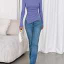 BTFBM Asymmetrical Tops for Women Long Sleeve Shirts Fall 2025 Ruched Slit Fitted Basic Tees Y2k Going Out Tunic Top (Purple, M)