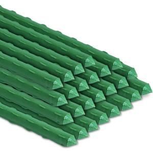 BOTINDO Garden Stakes 48 Inches Sturdy Green Plant Sticks 25 Pack, Metal Tomato Stakes Support, Yard Plant Support Cage for Potted Plants, Tomatoes, Trees, Cucumber, Fences, Beans (48 inch)