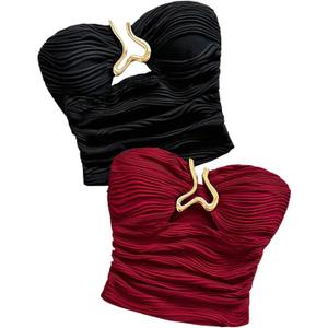 SOLY HUX Women's 2 Piece Strapless Tube Top Textured Sleeveless Y2k Bandeau Crop Tops