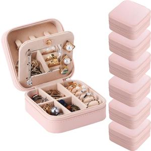 Hillban Bridesmaid Gifts Jewelry Box with Mirror, PU Leather Small Travel Jewelry Case Organizer Storage for Women Girls (Pink)