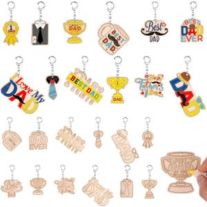 FIONUPI 48 Pcs Color Your Own Father's Day Give Thanks Keychains Bulk DIY Coloring Wooden Blank Keychain Best Dad Art Craft Gifts for Thanksgiving Birthday,12 Styles