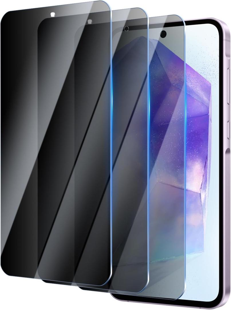 Privacy Screen Protector for Samsung Galaxy A55/A35 6.6 Inch 3 Pack, Tempered Glass Film Anti-spy Scratch Resistant 9H Hardness Case Friendly