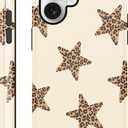 Cute Y2K Star Phone Case for iPhone 16 Cheetah Print Beige Case 6.1", Aesthetic Cool Leopard Pattern 2-in-1 Glossy Cover Shockproof Slim Soft TPU Hard PC Protection Girls Women Funda