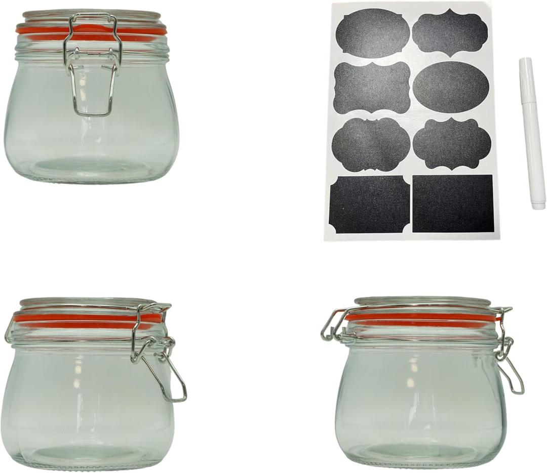 Generic Set of 2 airtight wide mouth glass jar with lid 17oz 0.5 liter Clear Glass Kitchen, Pantry Organizer. Keep your food, grains coffee, tea, cookies and candies dry, fresh. (Oval PC11002-F)